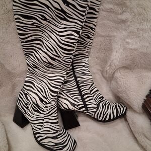 Nasty Gal Zebra Print Heeled Boots